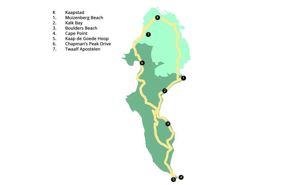 Reisroute Kaapse Schiereiland