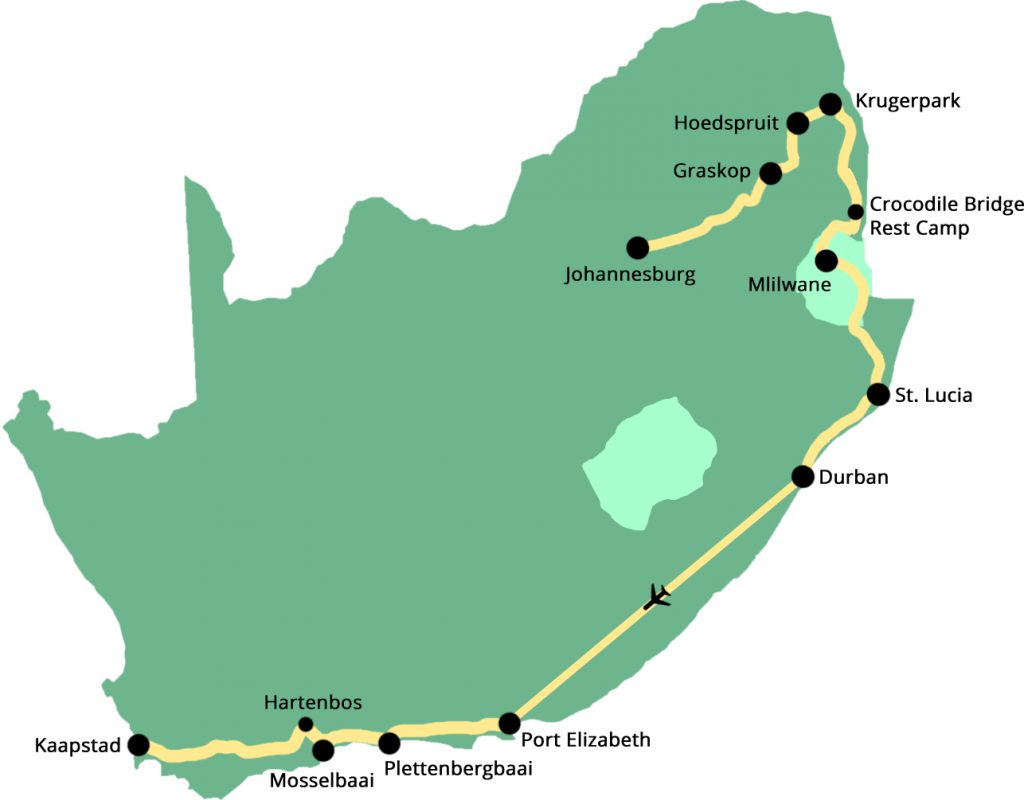 Reisroute Zuid-Afrika