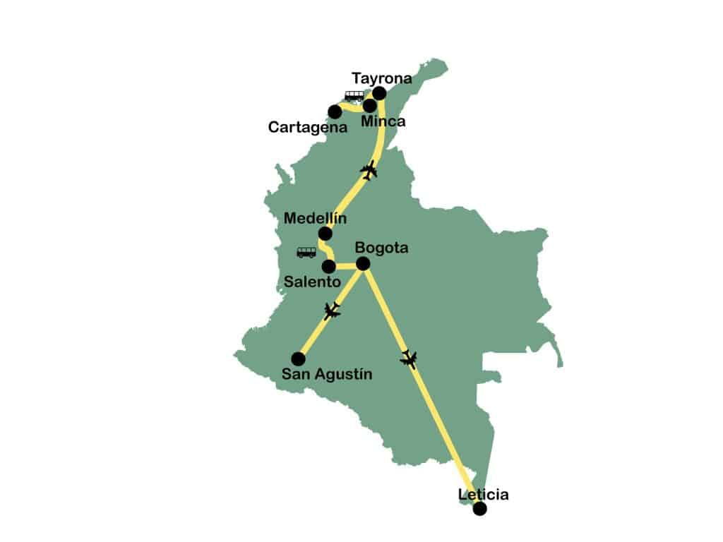 Reisroute Colombia vier weken