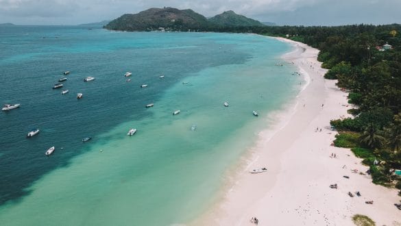 Cote D'Or Beach Praslin Seychellen drone